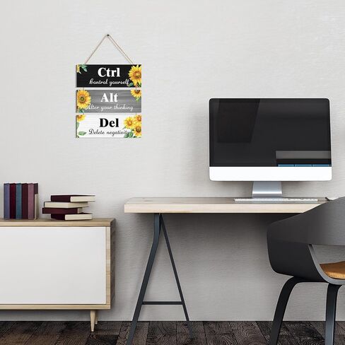 Ctrl Alt Del Wall Decor, Control Yourself Alter Your Thinking Delete Negativity Office Decor Motivational Wall Plaques with Sayings Wooden Wall Hangings for Home Office (grey 2, 4.7 x 13.7 inch) in Saudi Arabia
