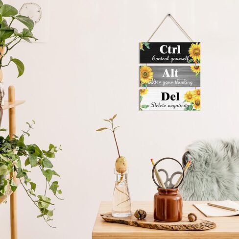 Ctrl Alt Del Wall Decor, Control Yourself Alter Your Thinking Delete Negativity Office Decor Motivational Wall Plaques with Sayings Wooden Wall Hangings for Home Office (grey 2, 4.7 x 13.7 inch) in Saudi Arabia