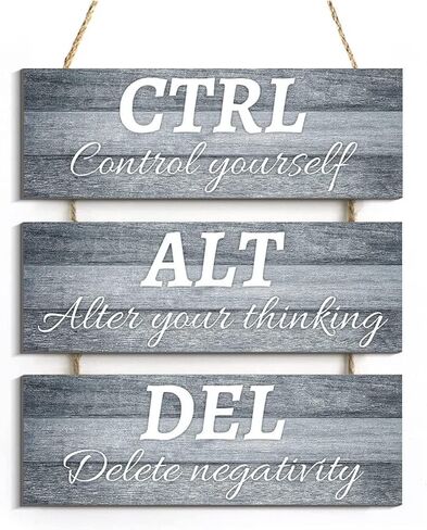 Ctrl Alt Del Wall Decor, Control Yourself Alter Your Thinking Delete Negativity Office Decor Motivational Wall Plaques with Sayings Wooden Wall Hangings for Home Office (grey 2, 4.7 x 13.7 inch) in Saudi Arabia