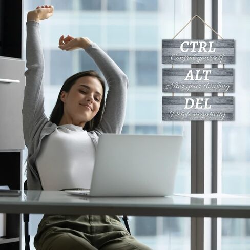 Ctrl Alt Del Wall Decor, Control Yourself Alter Your Thinking Delete Negativity Office Decor Motivational Wall Plaques with Sayings Wooden Wall Hangings for Home Office (grey 2, 4.7 x 13.7 inch) in Saudi Arabia