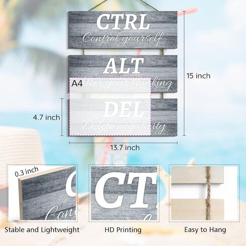 Ctrl Alt Del Wall Decor, Control Yourself Alter Your Thinking Delete Negativity Office Decor Motivational Wall Plaques with Sayings Wooden Wall Hangings for Home Office (grey 2, 4.7 x 13.7 inch) in Saudi Arabia