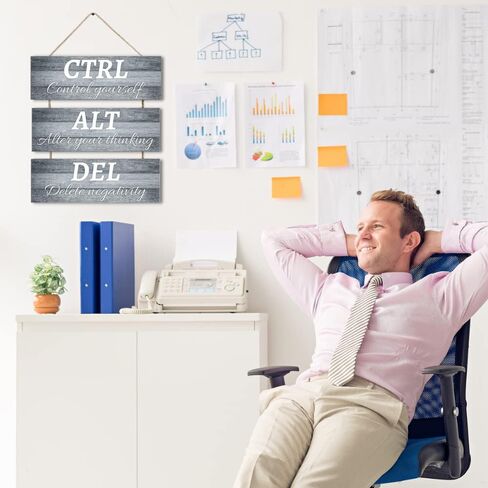 Ctrl Alt Del Wall Decor, Control Yourself Alter Your Thinking Delete Negativity Office Decor Motivational Wall Plaques with Sayings Wooden Wall Hangings for Home Office (grey 2, 4.7 x 13.7 inch) in Saudi Arabia