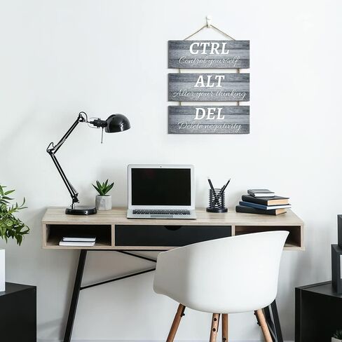 Ctrl Alt Del Wall Decor, Control Yourself Alter Your Thinking Delete Negativity Office Decor Motivational Wall Plaques with Sayings Wooden Wall Hangings for Home Office (grey 2, 4.7 x 13.7 inch) in Saudi Arabia