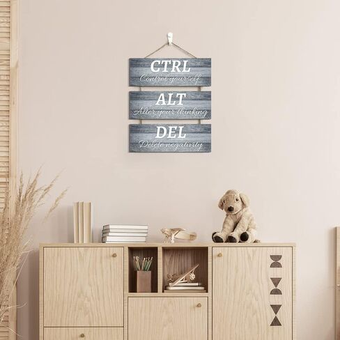 Ctrl Alt Del Wall Decor, Control Yourself Alter Your Thinking Delete Negativity Office Decor Motivational Wall Plaques with Sayings Wooden Wall Hangings for Home Office (grey 2, 4.7 x 13.7 inch) in Saudi Arabia