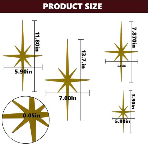 Abvsdu 2 Pcs Cast Iron Starburst Wall Decor 8 Pointed Atomic Stars - Premium Mid Century Modern Decor, Retro Home Decor Accents, Metal Stars Wall Art - Luxurious Golden Finish in Saudi Arabia