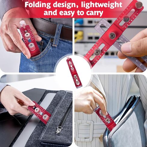 Cabinet Hardware Jig, Adjustable Cabinet Handle Template Tool with Alignment Hole, Punch Locator Drill Guide for Knobs,Handles and Pulls (Red-Grey) in Saudi Arabia