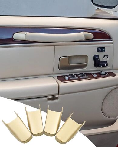 Door Pull Strap End Caps Fit for Lincoln Town Car 2003-2011, Interior Door Handle Trim Light Gold 2 Door Set in Saudi Arabia