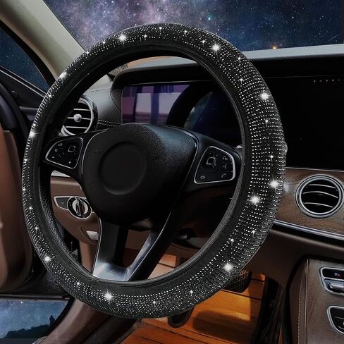 Bling Steering Wheel Cover, 15 Inch Universal White Crystal Rhinestone Diamond Bling Accessories Anti-Slip Wheel Protectorfor Vehicle, Car, Auto, SUV and More (Black Diamond) in Saudi Arabia