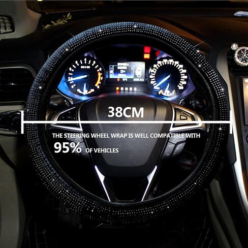 Bling Steering Wheel Cover, 15 Inch Universal White Crystal Rhinestone Diamond Bling Accessories Anti-Slip Wheel Protectorfor Vehicle, Car, Auto, SUV and More (Black Diamond) in Saudi Arabia