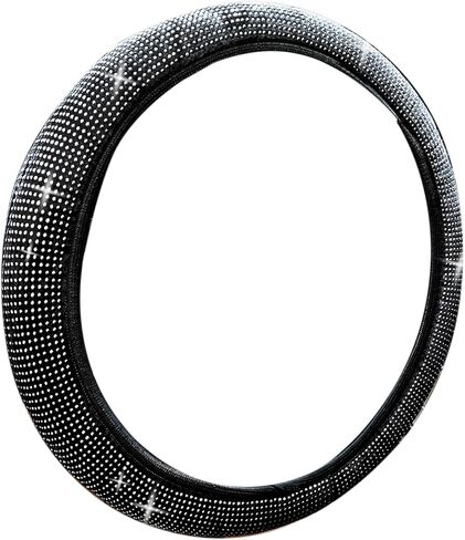 Bling Steering Wheel Cover, 15 Inch Universal White Crystal Rhinestone Diamond Bling Accessories Anti-Slip Wheel Protectorfor Vehicle, Car, Auto, SUV and More (Black Diamond) in Saudi Arabia