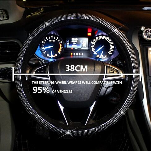 Bling Steering Wheel Cover, 15 Inch Universal White Crystal Rhinestone Diamond Bling Accessories Anti-Slip Wheel Protectorfor Vehicle, Car, Auto, SUV and More (Black Diamond) in Saudi Arabia