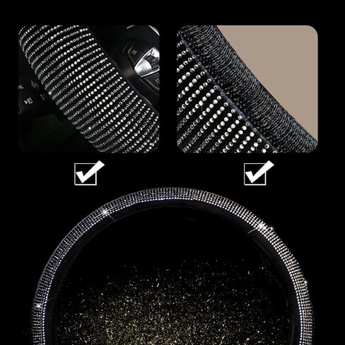 Bling Steering Wheel Cover, 15 Inch Universal White Crystal Rhinestone Diamond Bling Accessories Anti-Slip Wheel Protectorfor Vehicle, Car, Auto, SUV and More (Black Diamond) in Saudi Arabia