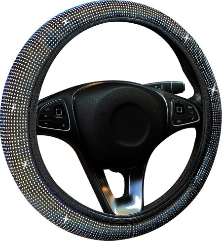 Bling Steering Wheel Cover, 15 Inch Universal White Crystal Rhinestone Diamond Bling Accessories Anti-Slip Wheel Protectorfor Vehicle, Car, Auto, SUV and More (Black Diamond) in Saudi Arabia