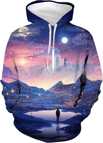 Unisex 3D Galaxy Hoodie Novelty Hooded Sweatshirt Colorful Graphic Long Sleeve Hoodies with Big Pockets in Saudi Arabia