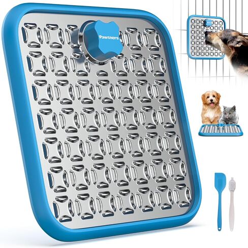 Stainless Steel Lick Mat for Dogs and Cats: Large Licking Mat for Small Large Dogs, Pet Lick Pad for Crate Boredom & Anxiety Reduce, Slow Feeding, Cat Slow Feeder Mat with Spatula, Scrubbing Brush in Kuwait