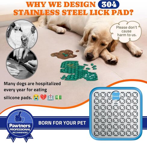 Stainless Steel Lick Mat for Dogs and Cats: Large Licking Mat for Small Large Dogs, Pet Lick Pad for Crate Boredom & Anxiety Reduce, Slow Feeding, Cat Slow Feeder Mat with Spatula, Scrubbing Brush in Kuwait