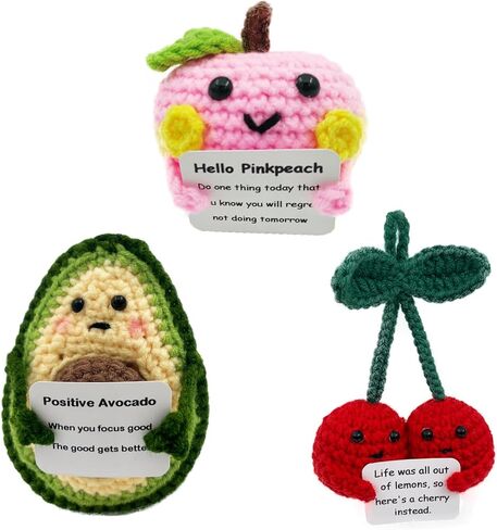 3PCS Positive Fruit Crochet Potato Doll Mini Funny Wool Knitted Creative Cute Toy with Positive Card Good Luck Encouragement for Birthday Holiday Party (3pcs) in Saudi Arabia