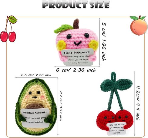 3PCS Positive Fruit Crochet Potato Doll Mini Funny Wool Knitted Creative Cute Toy with Positive Card Good Luck Encouragement for Birthday Holiday Party (3pcs) in Saudi Arabia