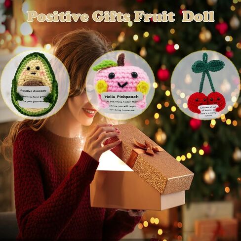 3PCS Positive Fruit Crochet Potato Doll Mini Funny Wool Knitted Creative Cute Toy with Positive Card Good Luck Encouragement for Birthday Holiday Party (3pcs) in Saudi Arabia