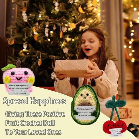 3PCS Positive Fruit Crochet Potato Doll Mini Funny Wool Knitted Creative Cute Toy with Positive Card Good Luck Encouragement for Birthday Holiday Party (3pcs) in Saudi Arabia