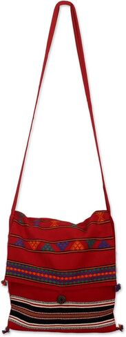 NOVICA Artisan Handmade Cotton Shoulder Bag Unique Woven Handbags Multicolor Fiesta Embroidered striped India Embellished in Saudi Arabia