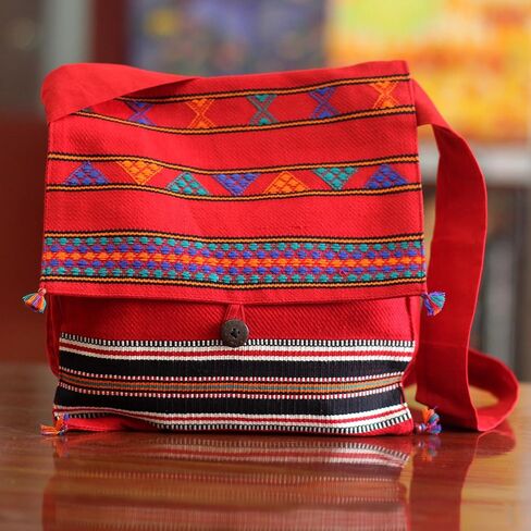 NOVICA Artisan Handmade Cotton Shoulder Bag Unique Woven Handbags Multicolor Fiesta Embroidered striped India Embellished in Saudi Arabia