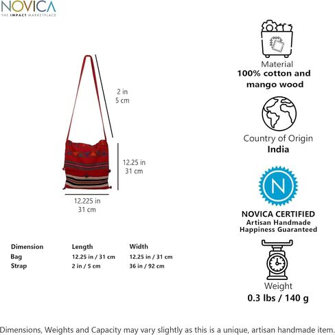 NOVICA Artisan Handmade Cotton Shoulder Bag Unique Woven Handbags Multicolor Fiesta Embroidered striped India Embellished in Saudi Arabia