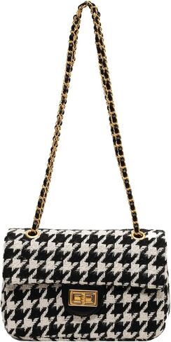Houndstooth Chain Shoulder Cross body Bag for Women Handbag and purse Fashion Woolen Cloth Clutch in Saudi Arabia