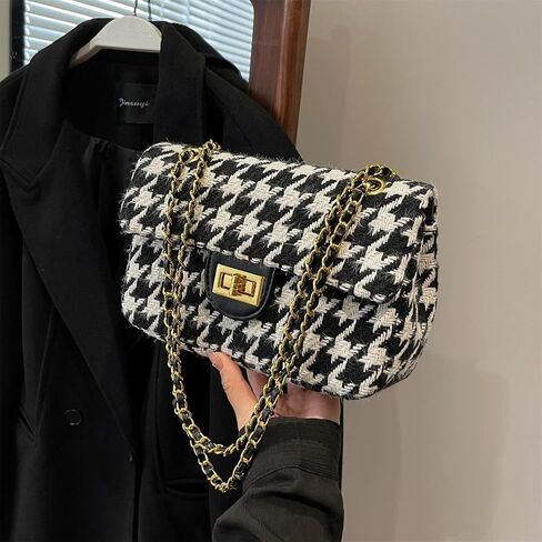 Houndstooth Chain Shoulder Cross body Bag for Women Handbag and purse Fashion Woolen Cloth Clutch in Saudi Arabia