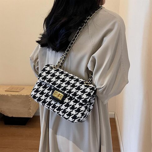 Houndstooth Chain Shoulder Cross body Bag for Women Handbag and purse Fashion Woolen Cloth Clutch in Saudi Arabia