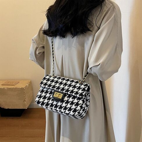 Houndstooth Chain Shoulder Cross body Bag for Women Handbag and purse Fashion Woolen Cloth Clutch in Saudi Arabia