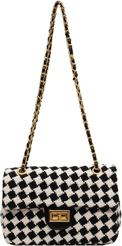 Houndstooth Chain Shoulder Cross body Bag for Women Handbag and purse Fashion Woolen Cloth Clutch in Saudi Arabia