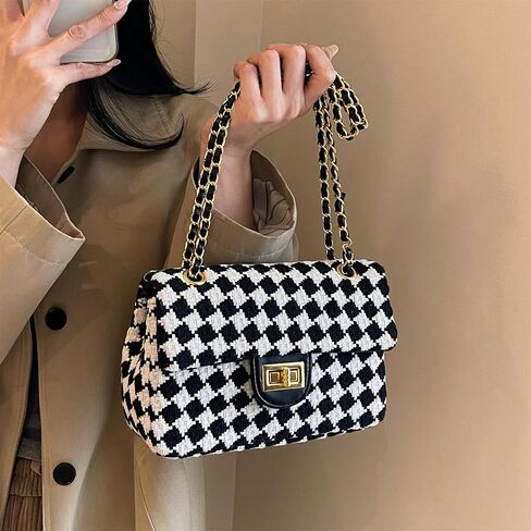 Houndstooth Chain Shoulder Cross body Bag for Women Handbag and purse Fashion Woolen Cloth Clutch in Saudi Arabia