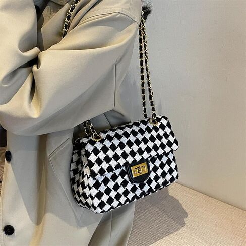 Houndstooth Chain Shoulder Cross body Bag for Women Handbag and purse Fashion Woolen Cloth Clutch in Saudi Arabia