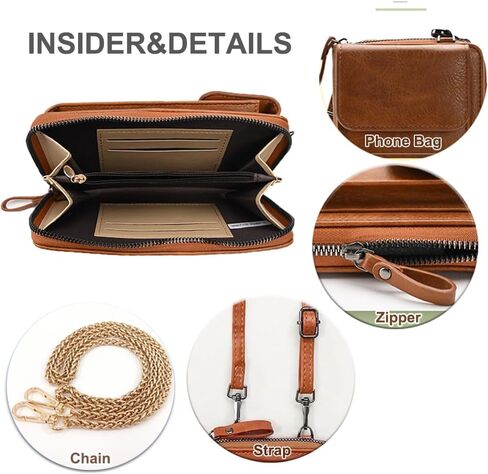 حقائب كروس صغيرة من PORT&LOTUS للنساء محفظة للهاتف الخلوي وحقائب يد نسائية مع حزامين (حزام سلسلة + حزام جلد PU) in Kuwait