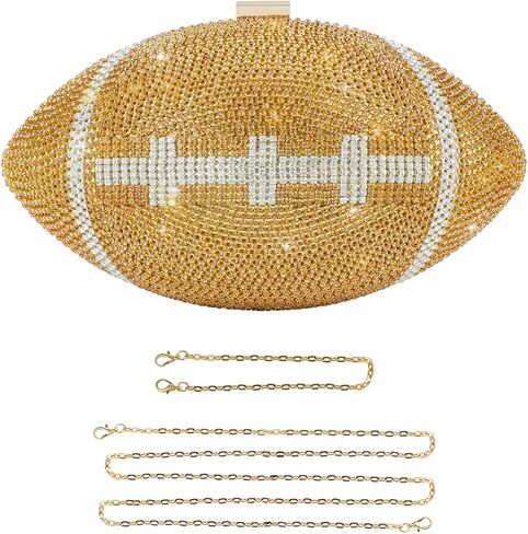 Rhinestone Football Shaped Rugby Quirky Bag Crystal Cross Body Purse Bling Shoulder Handbag for Women in Saudi Arabia