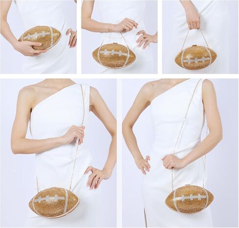 Rhinestone Football Shaped Rugby Quirky Bag Crystal Cross Body Purse Bling Shoulder Handbag for Women in Saudi Arabia