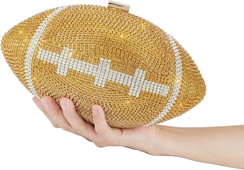 Rhinestone Football Shaped Rugby Quirky Bag Crystal Cross Body Purse Bling Shoulder Handbag for Women in Saudi Arabia