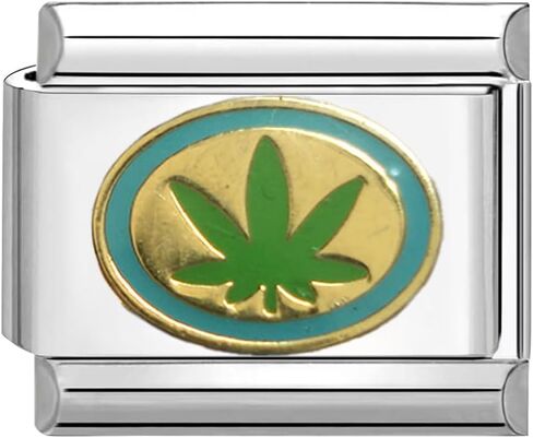 UNY JEWEL Italian Charm 9mm Stainless Steel Cannabis Leaf Design Marijuana Weed 420 Moda Modular Charm Link for Bracelets Unisex Jewelry in Kuwait