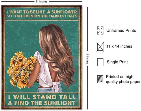 Bohemian Wall Art 11x14 - Inspirational Quotes, Motivational poster - positive affirmation for Women - Teen Bedroom Decor - Boho-chic Home Decor - Gifts - Sunflower Wall Art - Sunflower Wall Decor in Saudi Arabia