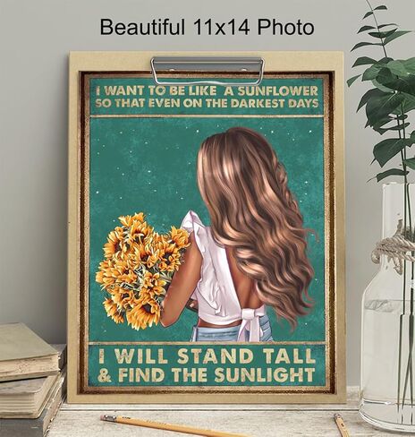 Bohemian Wall Art 11x14 - Inspirational Quotes, Motivational poster - positive affirmation for Women - Teen Bedroom Decor - Boho-chic Home Decor - Gifts - Sunflower Wall Art - Sunflower Wall Decor in Saudi Arabia