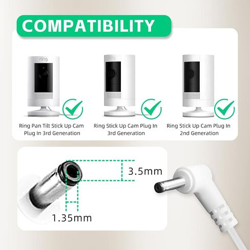 2 حزمة شاحن قابس محول الطاقة لكاميرا Ring Stick Up Cam Plug-in وRing Pan Tilt Stick Up، Spotlight Cam Pro/Plus كابل سلك شحن الكاميرا 13.2 قدم أبيض in Kuwait