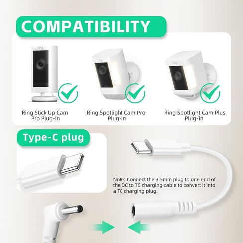 2 حزمة شاحن قابس محول الطاقة لكاميرا Ring Stick Up Cam Plug-in وRing Pan Tilt Stick Up، Spotlight Cam Pro/Plus كابل سلك شحن الكاميرا 13.2 قدم أبيض in Kuwait