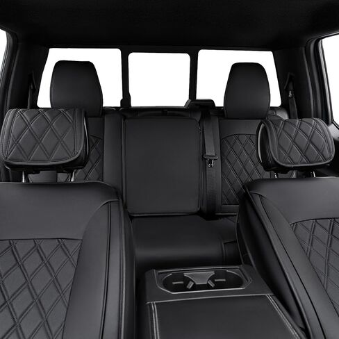 أغطية مقاعد CarQiWireless 5 قطع لسيارة GMC Sierra Chevy شيفروليه سيلفرادو 1500 2500HD 3500HD 2007-2024 ملحقات Trail Boss Z71 Crew Double Extended Cab وسادة جلدية مقاومة للماء للشاحنة، أسود in Kuwait