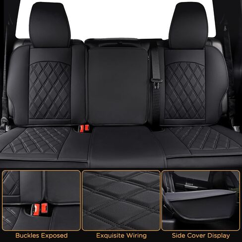 أغطية مقاعد CarQiWireless 5 قطع لسيارة GMC Sierra Chevy شيفروليه سيلفرادو 1500 2500HD 3500HD 2007-2024 ملحقات Trail Boss Z71 Crew Double Extended Cab وسادة جلدية مقاومة للماء للشاحنة، أسود in Kuwait