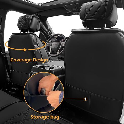 أغطية مقاعد CarQiWireless 5 قطع لسيارة GMC Sierra Chevy شيفروليه سيلفرادو 1500 2500HD 3500HD 2007-2024 ملحقات Trail Boss Z71 Crew Double Extended Cab وسادة جلدية مقاومة للماء للشاحنة، أسود in Kuwait