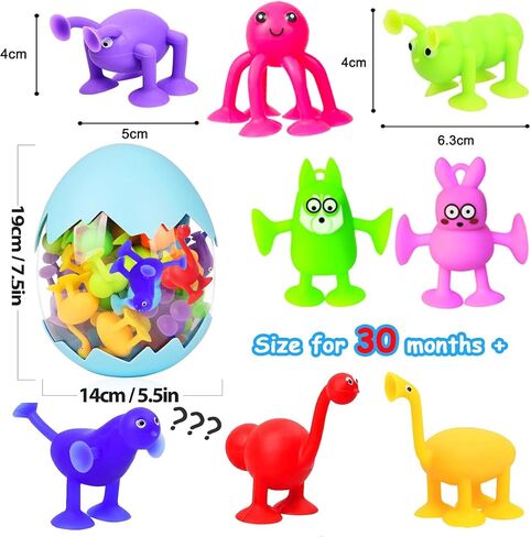 Bath Toys for Kids Toddlers Suction Cup Toys Animals Suction Sensory Toys Family Game Preschool Window Travel Toy Set - 40pcs Large Egg Container in Saudi Arabia