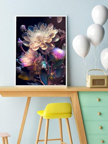 مجموعة طلاء ألماس DIY للبالغين، مجموعات طلاء ألماس 5D، لوحة فنية ماسية كاملة الحفر لتزيين جدران المنزل مقاس 12 × 16 بوصة زهور شفافة أرجوانية in Saudi Arabia