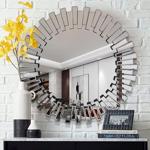 Round Wall Mirrors Decorative, 31.5'' Large Mirrors for Wall, Glass Frame Hanging Circle Mirror for Bedroom, Living Room, Foyer in Saudi Arabia