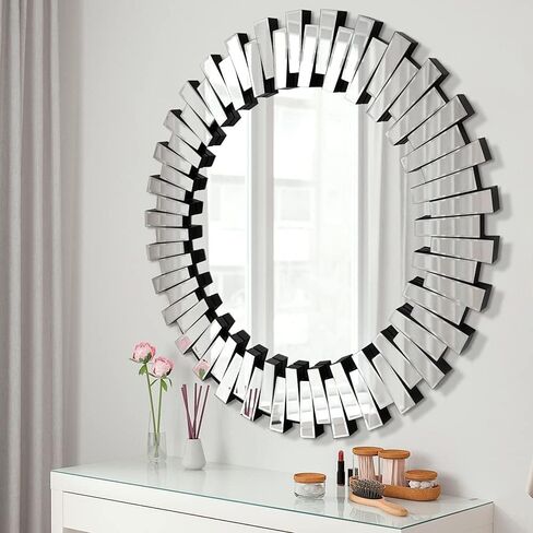 Round Wall Mirrors Decorative, 31.5'' Large Mirrors for Wall, Glass Frame Hanging Circle Mirror for Bedroom, Living Room, Foyer in Saudi Arabia